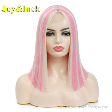 Piano Wig Straight Front Lace for Women Cosplay Wholesale Ladies Pink Highlight Blonde Short Bob Lace Front Synthetic Hair Wigs